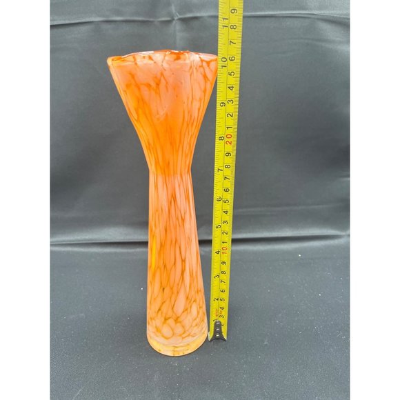 Beautiful Orange White Blown Glass Vase Marked Japan Ruffled 10" - Picture 3 of 5